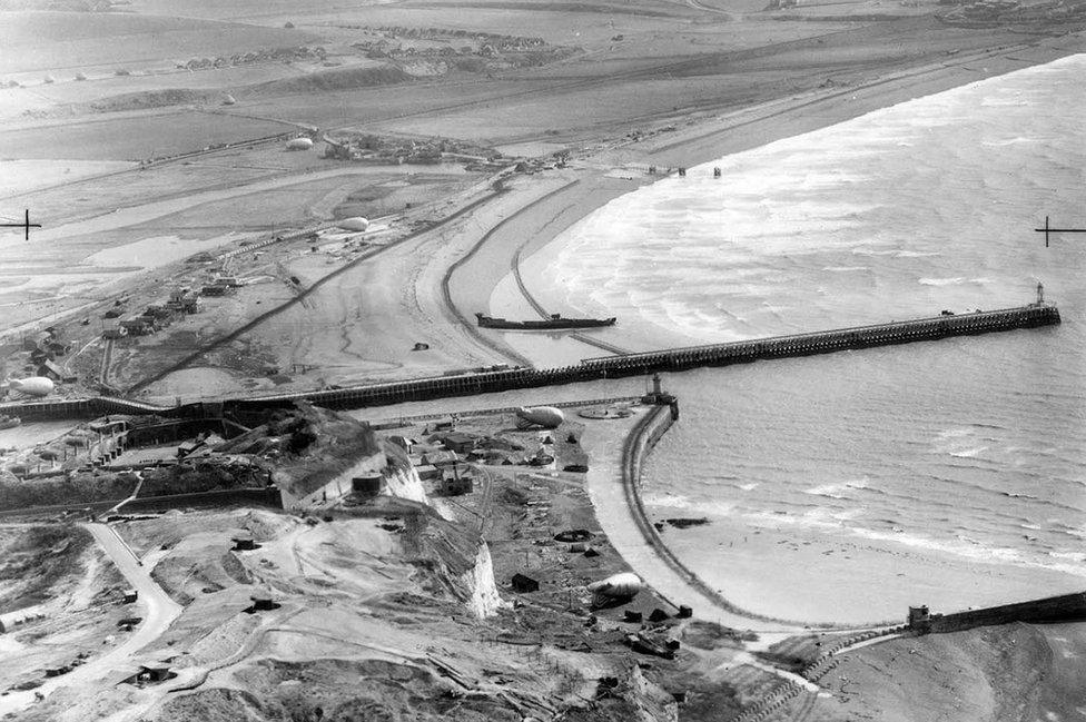 Aerial view of beach defences