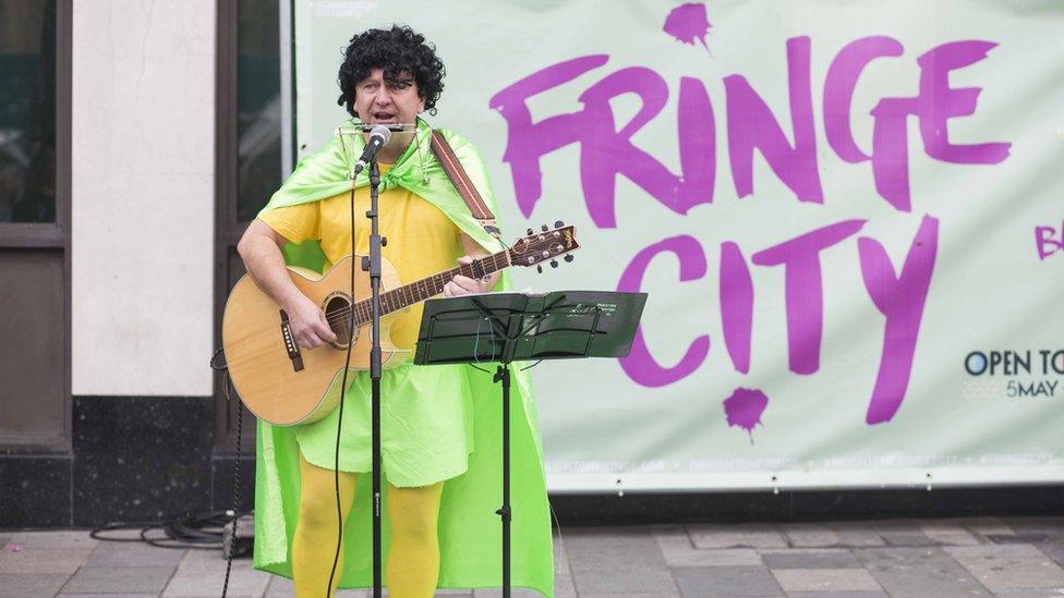 Mark Brailsford playing some music from the show at the Brighton Fringe Festival