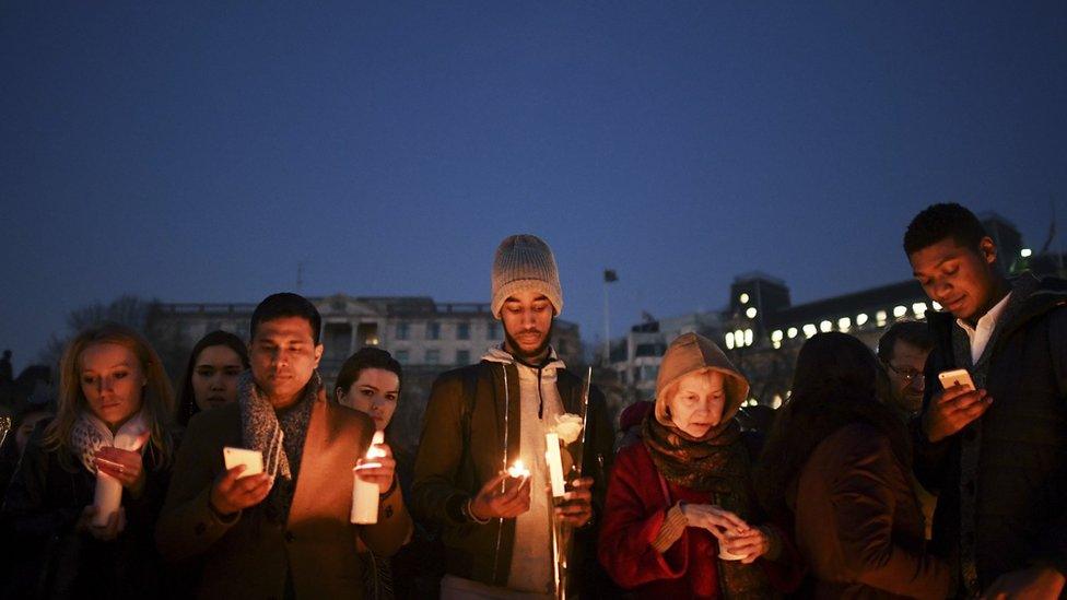 Vigil in Trafalgar Square, Thursday evening.