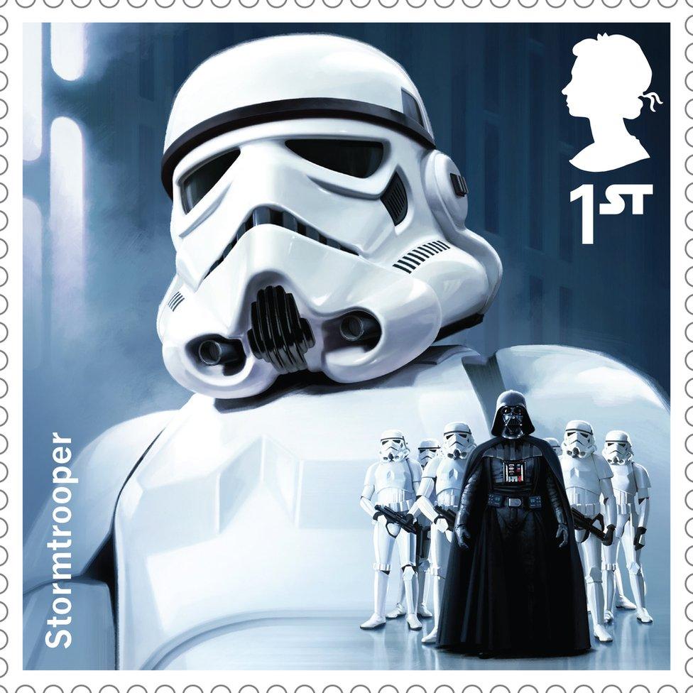 Stamp featuring a storm trooper