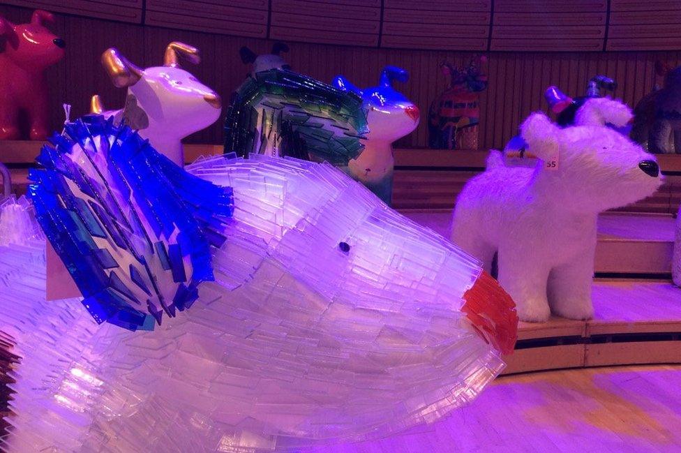 A selection of snowdogs on stage at the Sage Gateshead