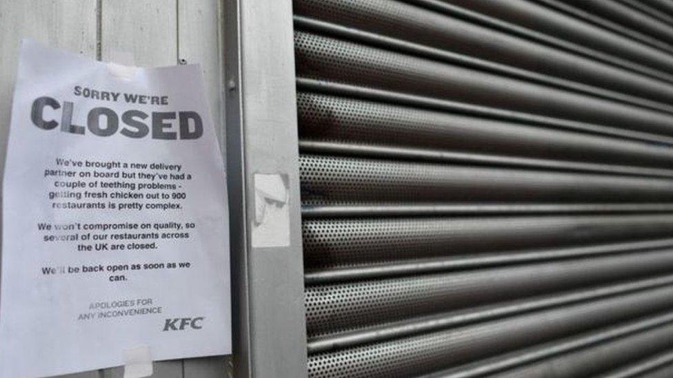 Closed sign on KFC restaurant