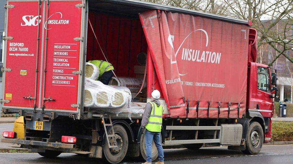 Construction materials on lorry