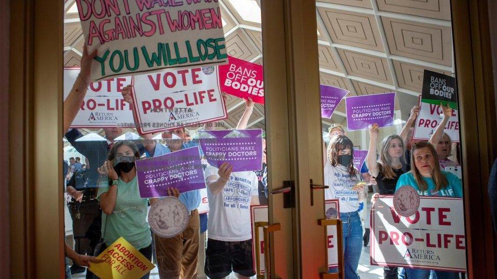 Protests as North Carolina Republican lawmakers hold a vote to override Democratic Governor Roy Cooper's veto on 16 May 2023