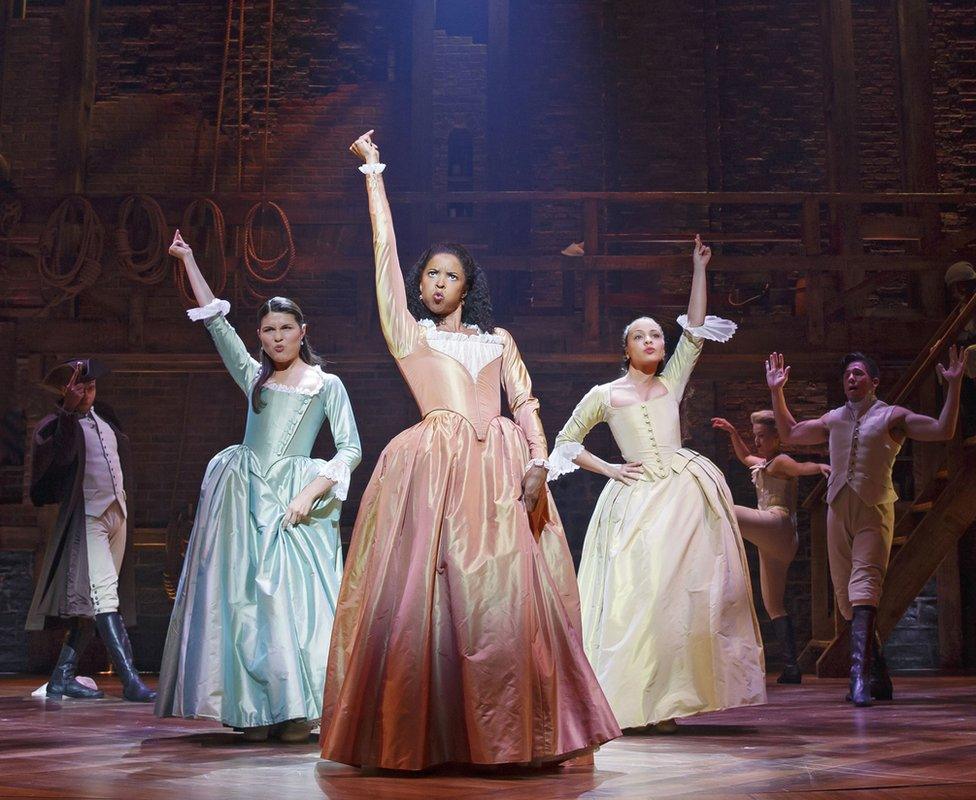 Phillipa Soo, Renée Elise Goldsberry and Jasmine Cephas Jones in Hamilton