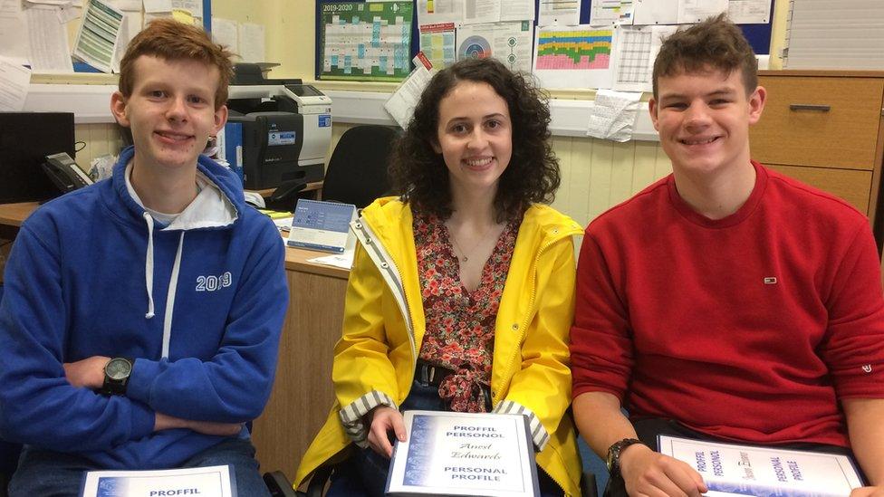 Aedan Jones, Anest Edwards and Iwan Evans of Ysgol Eifionydd