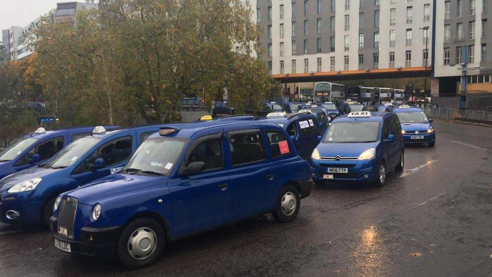 Taxi drivers at the St James Barton Roundabout, Bristol