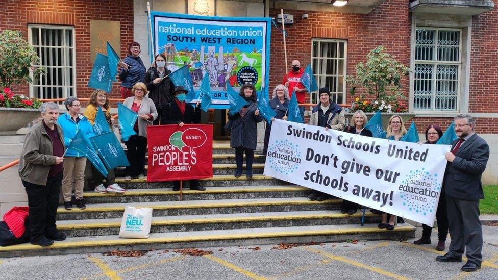 Protestors from the National Education Union outside Swindon Borough Council