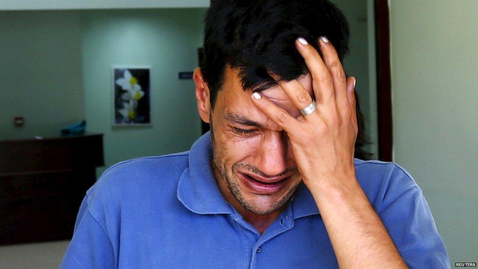 Abdullah Kurdi, father of three-year old Aylan Kurdi, cries as he leaves a morgue in Mugla, Turkey, September 3, 2015.