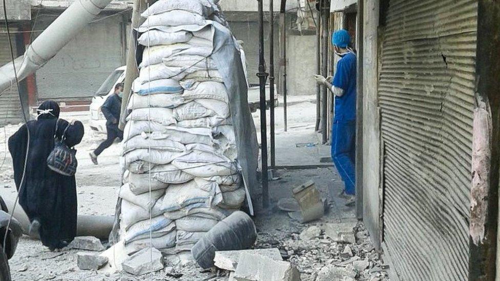 Photograph posted by Independent Doctors Association showing aftermath of air strike that damaged children's hospital in rebel-held Aleppo on 16 November 2016