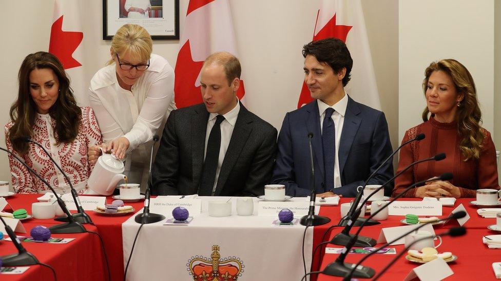 The Duke and Duchess of Cambridge and the Canadian Prime Minister Justin Trudeau and his wife, Sophie Gregoire