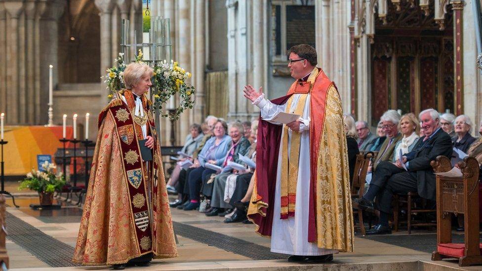 The Very Reverend Jane Hedges and the Right Reverend Graham Usher at Norwich Cathedral