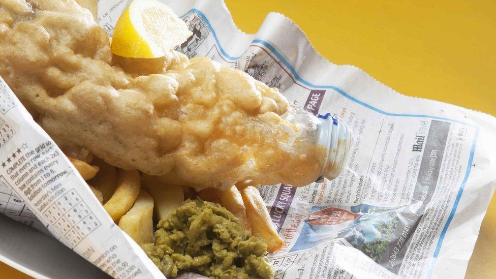 Plastic bottle in batter that resembles battered fish