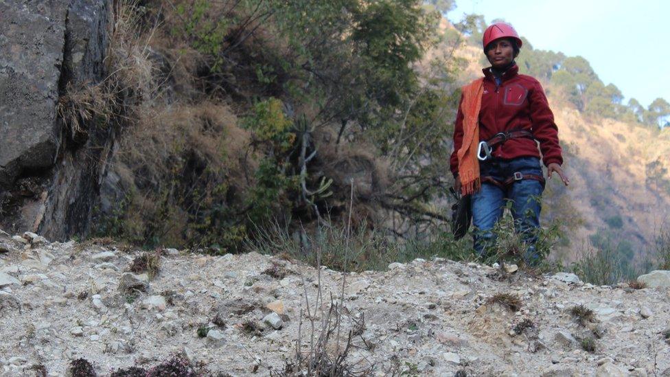 Mamta Rawat climbing a mountain