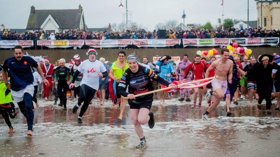 Adventurer Tori James starts the swim