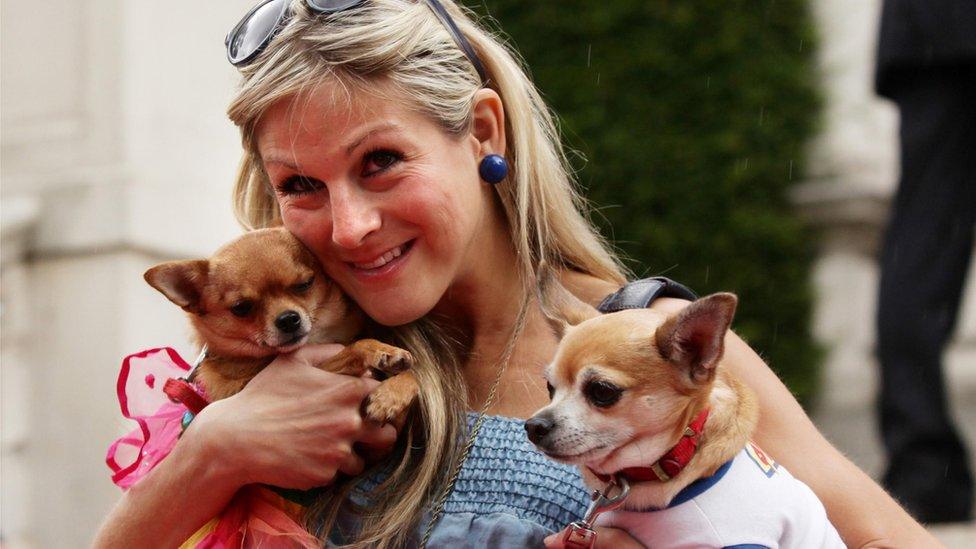 Nikki Grahame, with her dogs Baby and Thumbelina