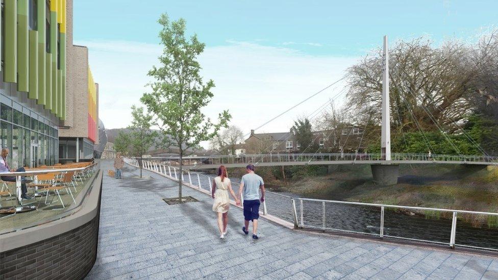 Artist impression of a new footbridge over the River Taff in Pontypridd