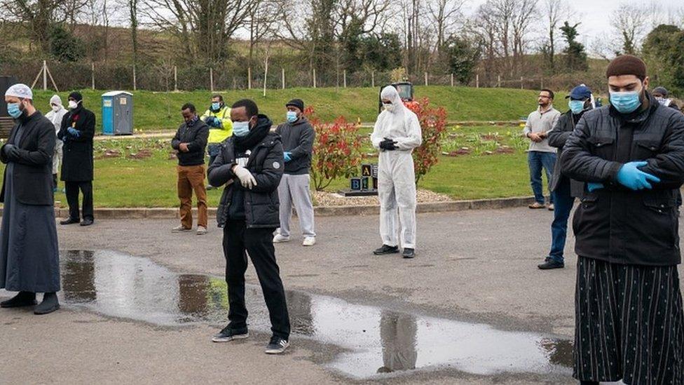 A prayer is said at the funeral in Chislehurst of Ismail Mohamed Abdulwahab, 13, from Brixton, south London,