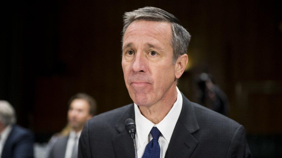 Arne Sorenson, CEO of Marriott International, takes his seat for the Senate Homeland Security and Governmental Affairs Committee Investigations Subcommittee hearing on "Examining Private Sector Data Breaches" on Thursday, March 7, 2019. (