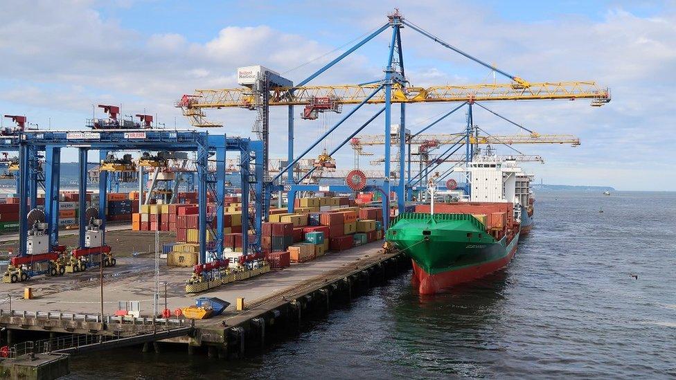 A cargo ship unloading at Belfast Port (archive image)