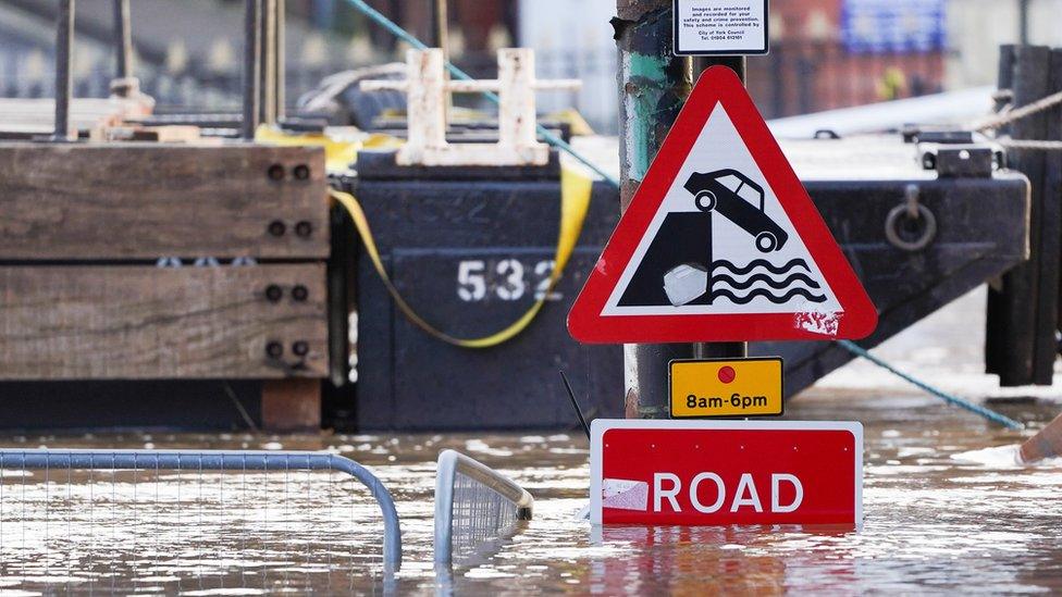 The waters of the River Ouse passing through York breached the river banks causing flooding