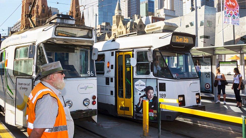 Scene of trams in Melbourne