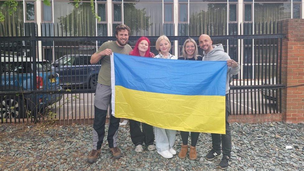 Tanya and Sonya with their hosts and their mutual friend, Andy, who volunteered in Poland