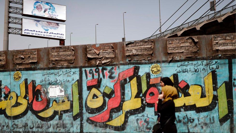 Billboard about Pope Francis's visit in Cairo