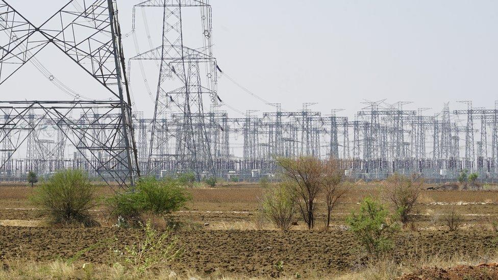 A transmission network outside the Kurnool solar park in Andhra Pradesh