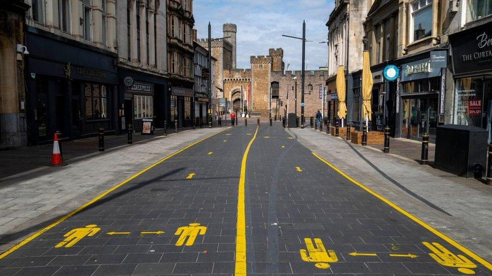 Empty high street in Cardiff