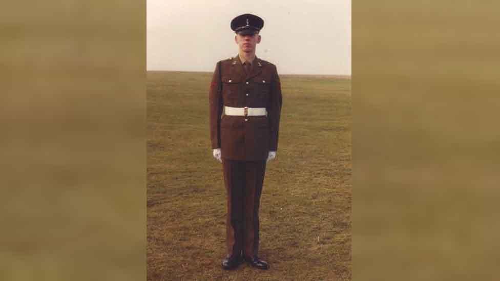 Gary Edwards standing to attention in Royal Corps of Signals