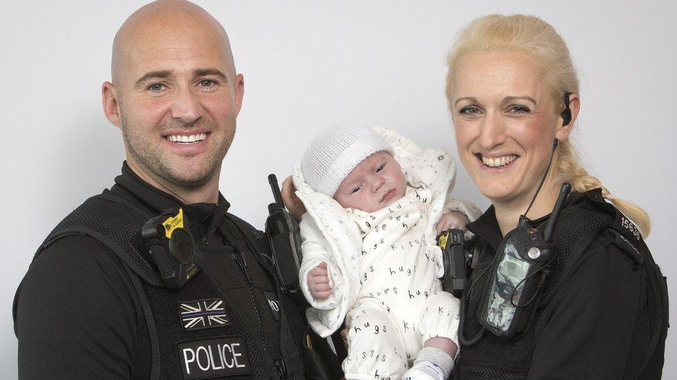 PC Kieran Sweeney, PC Claire Slater and baby