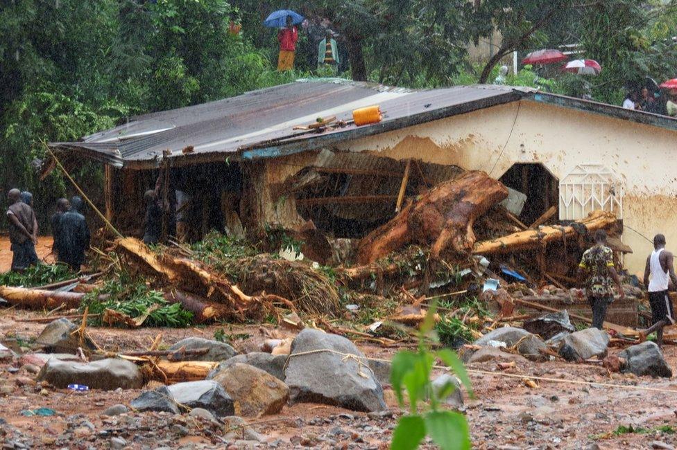 Flood damaged house in Freetown, Sierra Leone