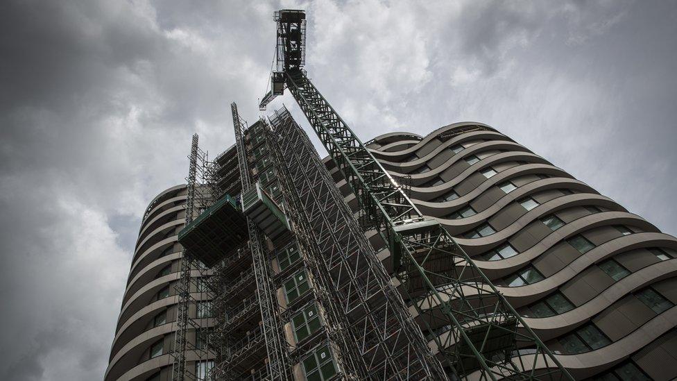 A luxury flat development under construction by the Thames in London