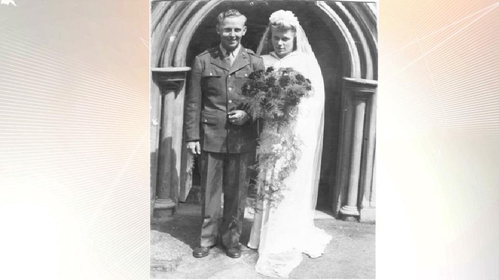 Peggy Albertson with her husband Joe on her wedding day