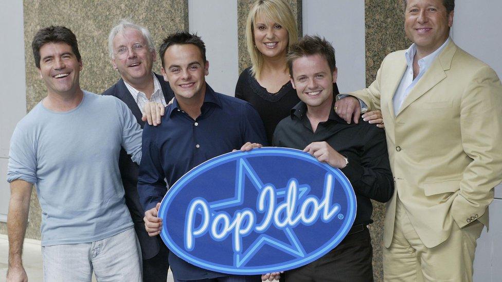 Simon Cowell (left) with Ant and Dec during the filming of "Pop Idol".