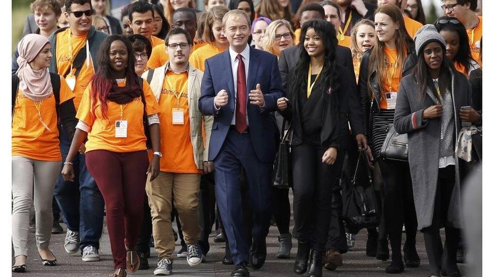 Tim Farron arrives for his speech