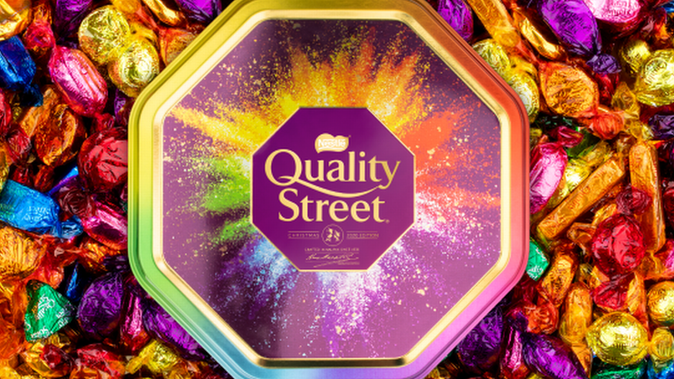 Quality Street tin and sweets