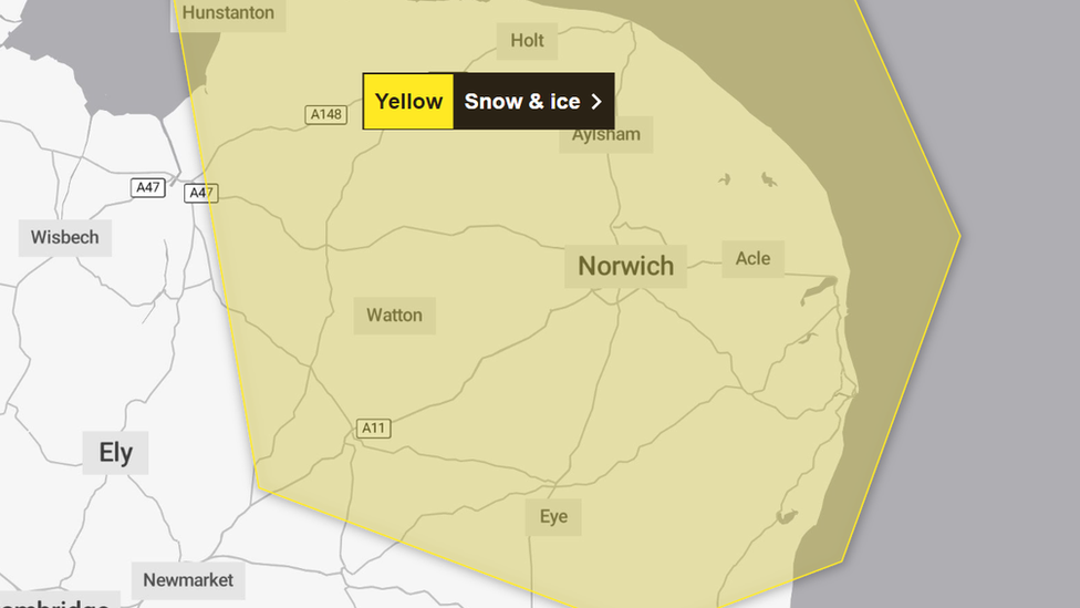 Met Office warning for Norfolk and parts of Suffolk