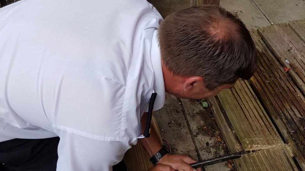 RSPCA inspector Jason Finch rescuing a toad