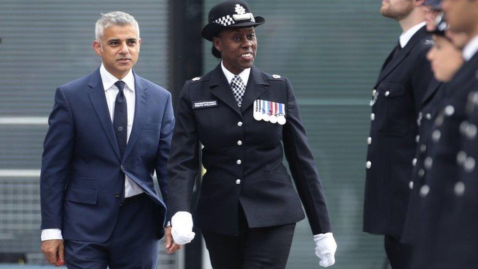 London Sadiq Khan (left) with Metropolitan Police Superintendent Novlett Robyn Williams (centre