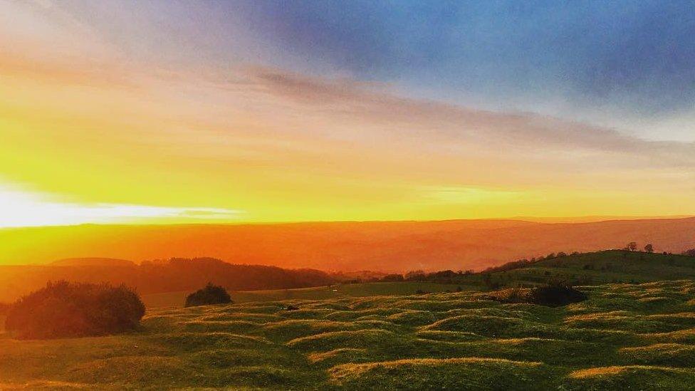 Colourful sunset at Hay Bluff, near Hay-on-Wye, Powys