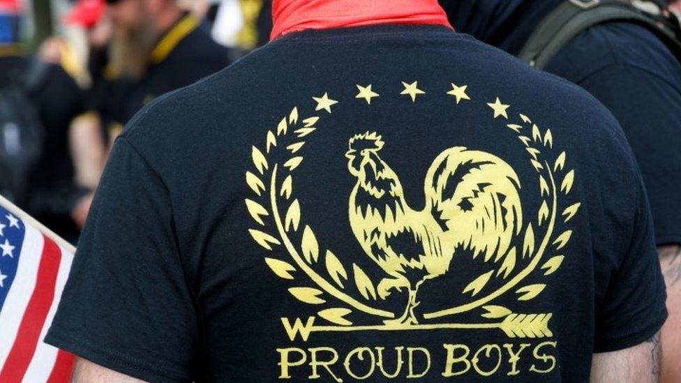 Proud boy members during a march, file picture