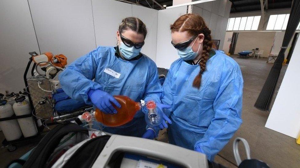 Health workers at pop-up hospital in Melbourne - 7 July