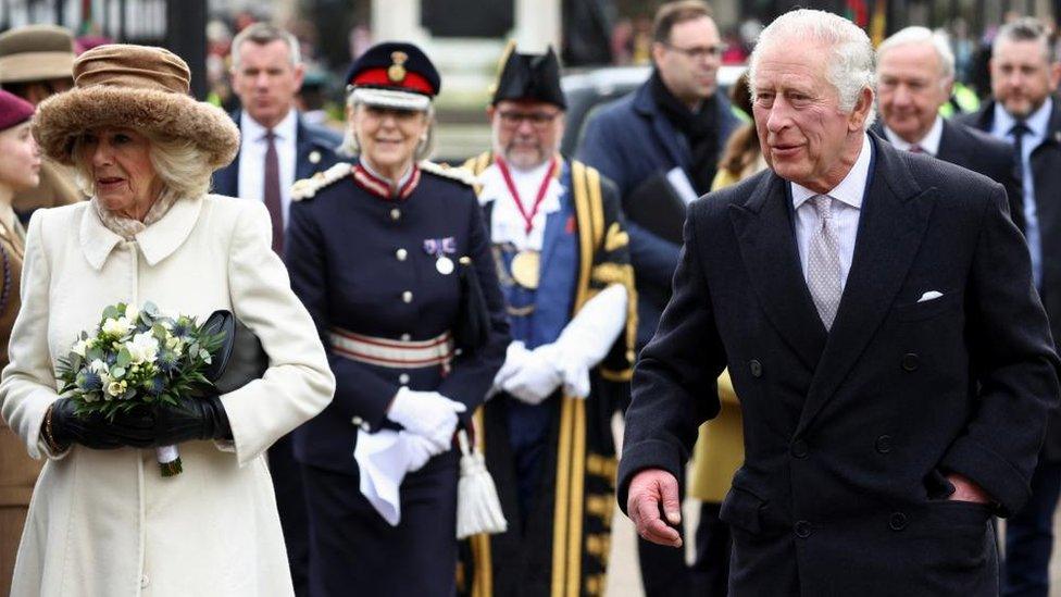 King Charles and Queen Consort Camilla arriving in Colchester