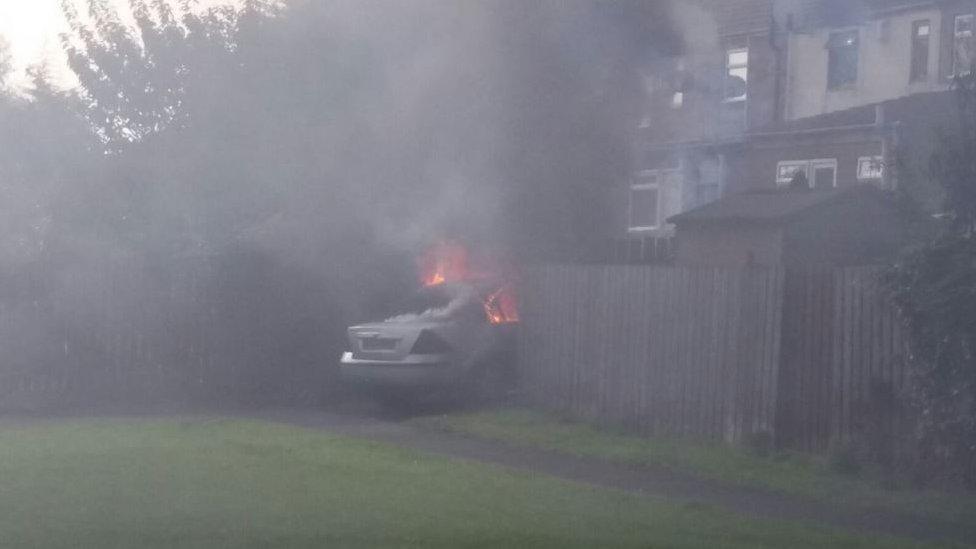 Burnt-out car in Horden