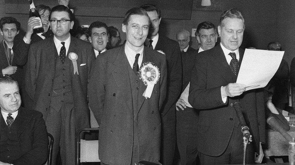 Eric Lubbock listens to the result being declared in Orpington