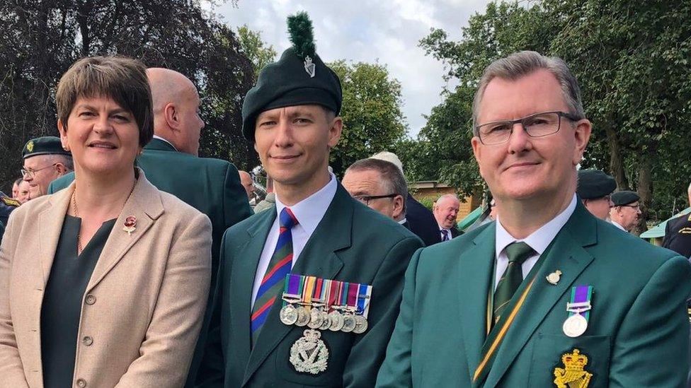 Arlene Foster, Ryan McCready and Sir Jeffrey Donaldson