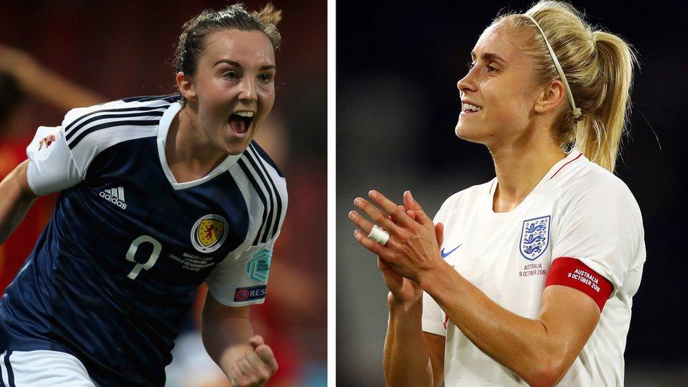 Scotland-player-Caroline-Weir-and-England-player-Steph-Houghton