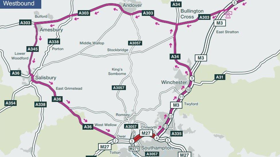 M27 diversion route map